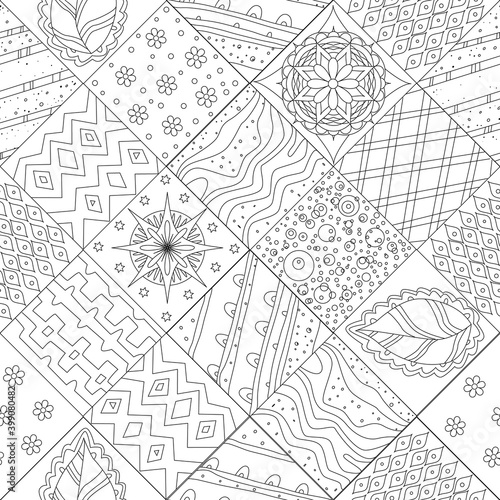 seamless texture of patchwork pattern with ethnic and nature ele