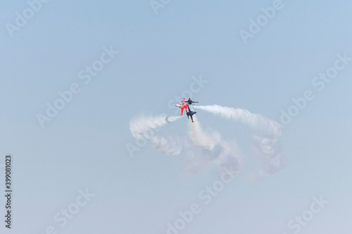 TURKEY/ANTALYA 04/23/2016: Turkish Air Force demonstration team and the F5 fighter aircraft are the demonstration aircraft. The team, which performs air shows in various parts of the country each year