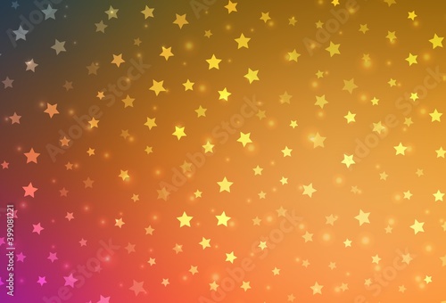 Light Orange vector texture with colored snowflakes, stars.