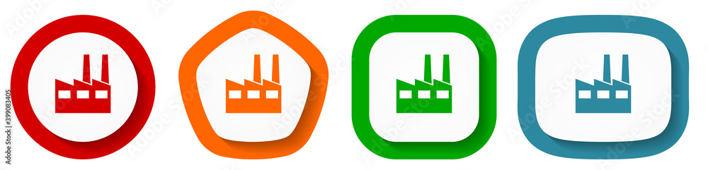 Factory, industrial building vector icon set, flat design buttons on white background Factory, industrial building vector icon set, flat design buttons on white background
