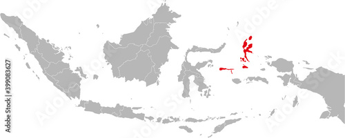 Maluku utara province isolated on indonesia map. Gray background. Business concepts and backgrounds.