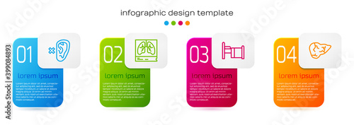 Set line Deaf, Lungs x-ray, Hospital bed and Hepatitis virus. Business infographic template. Vector.