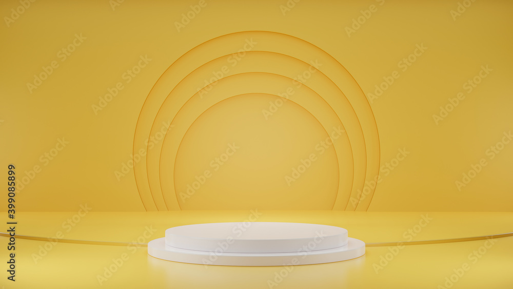 Fototapeta premium Abstract yellow color geometry shape background, Minimal studio with round pedestal and copy space for product presentation, With space for design. 3D rendering.