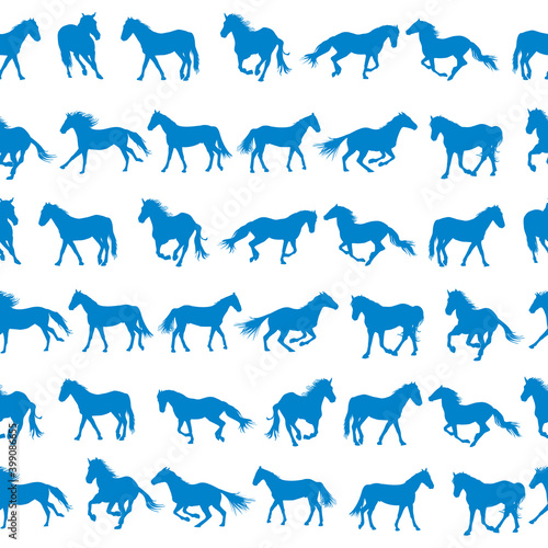 Seamless pattern with silhouettes of horses