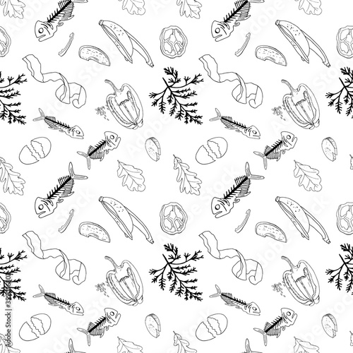 Outline seamless pattern with sorted organic garbage isolated on white. © Алена Лебедева