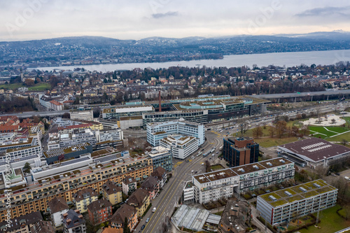  aerial view of zürich and the lake 