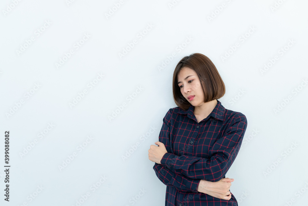 Portrait of stress woman on white background,Sad female concept Portrait of stress woman on white background,Sad female concept