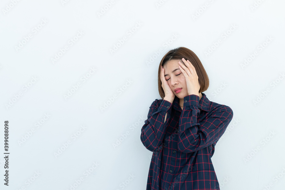 Portrait of stress woman on white background,Sad female concept Portrait of stress woman on white background,Sad female concept