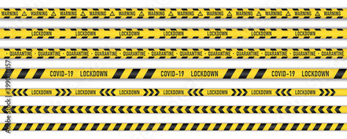 warning tape vector. lockdown quarantine coronavirus. caution line. covid danger stripe. novel covid outbreak on white background. © Passatic