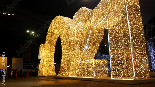Close up decoration night light celebrate happy new years 2021.