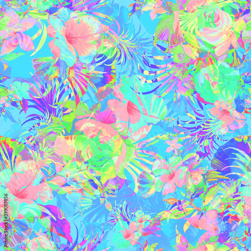Seamless floral pattern lovely flowers drawn by paints on paper