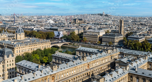 Panoramic aerial view of Paris from the Tower of the Cathedral of Notre Dame with Montmartre © Alessio