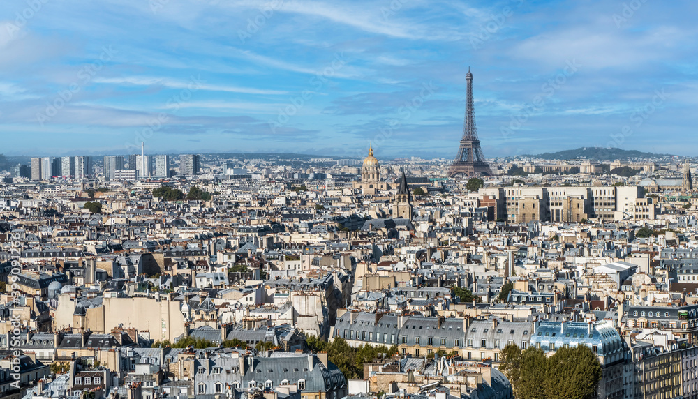 Panoramic aerial view of Paris from the Tower of the Cathedral of Notre Dame Panoramic aerial view of Paris from the Tower of the Cathedral of Notre Dame