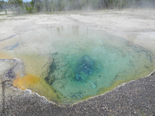 Blue geothermal hot spring pool at Yellowstone Wyoming American West