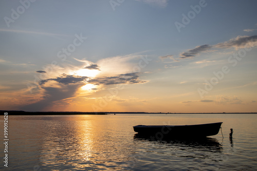 Fishing Boat at The Lake on Sunset