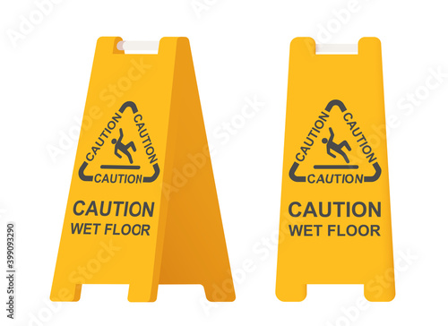 Wet floor sign. Flat vector illustration.