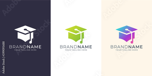 logo design of education with tech concept. icon for business company, education ,toga ,cap, graduate,gradient,technology,modern. premium vector