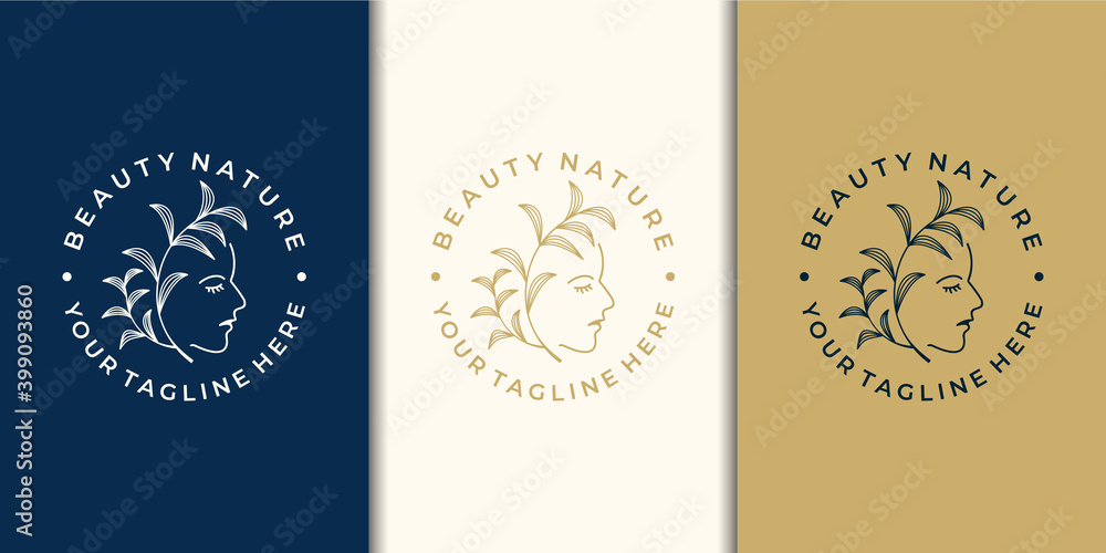 Beauty women logo design inspiration with nature and business card.beauty, skin care, salons, spa,hair style,circle,leaf, minimalist. with line art style .Premium Vector Beauty women logo design inspiration with nature and business card.beauty, skin care, salons, spa,hair style,circle,leaf, minimalist. with line art style .Premium Vector