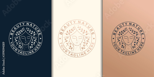 Beauty women inspiration nature hair.beauty, skin care, salons, spa,hair style,circle,elegant minimalist. with line art style .Premium Vector