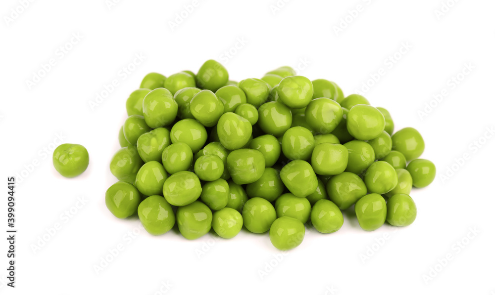 Canned green peas, isolated on white background. Pickled green peas. Canned green peas, isolated on white background. Pickled green peas.