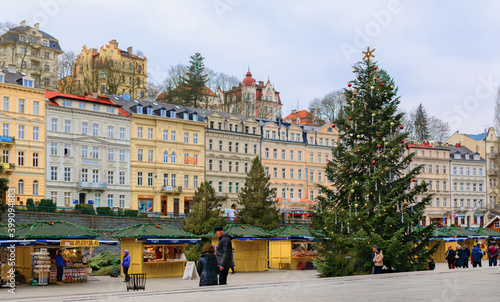 Christmas in Karlovy Vary. Province of Bohemia. Czechia. Christmas tree.
