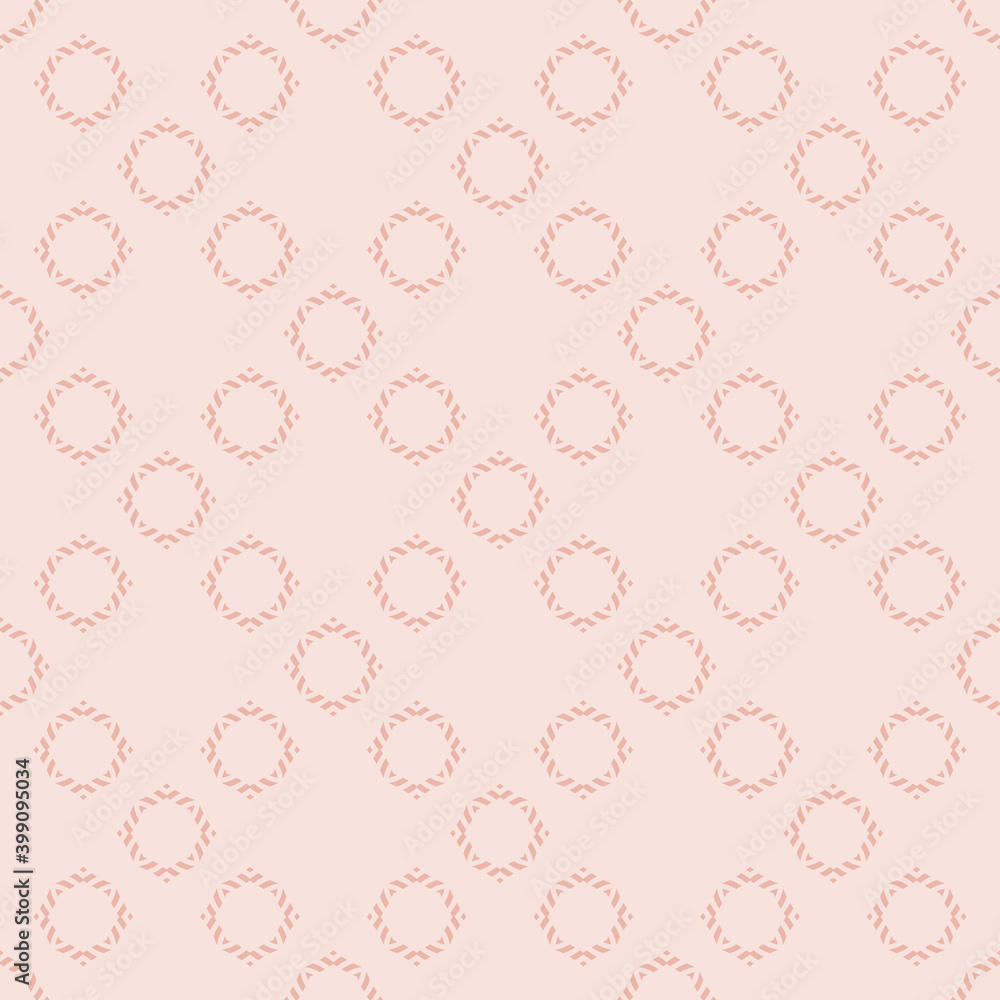 Vector ornamental seamless pattern. Elegant light pink geometric ornament texture with small flower silhouettes, diamonds. Subtle minimal abstract floral background. Repeat design for decor, linen