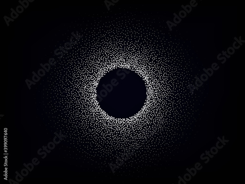 White circle of dots Abstractelement Scattered white particles on a black background Vector