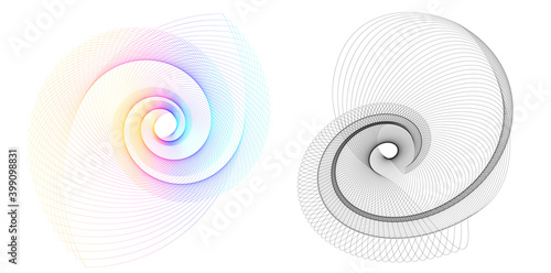 Abstract spiral rainbow design element on white background of twist lines