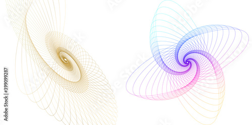 Abstract spiral rainbow design element on white background of twist lines