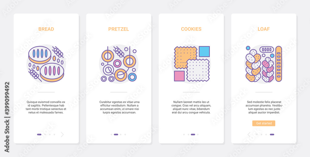 Pastry shop, bakery cafe food products vector illustration. UX, UI ...