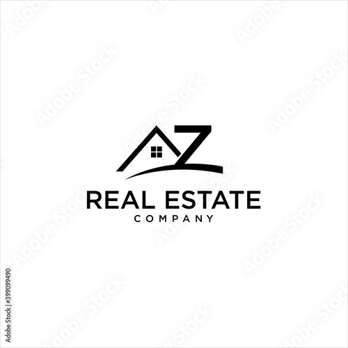 Letter AZ Logo Design with Roof Real Estate  Vector