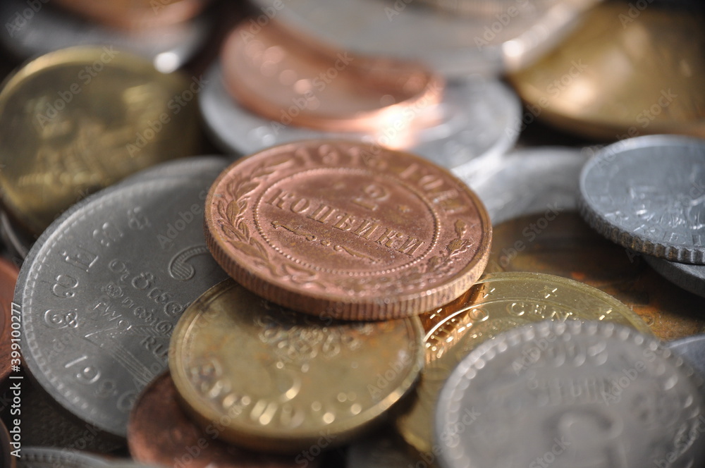 Macro close up different coins money world. Many countries. bunch. Numismatics Macro close up different coins money world. Many countries. bunch. Numismatics