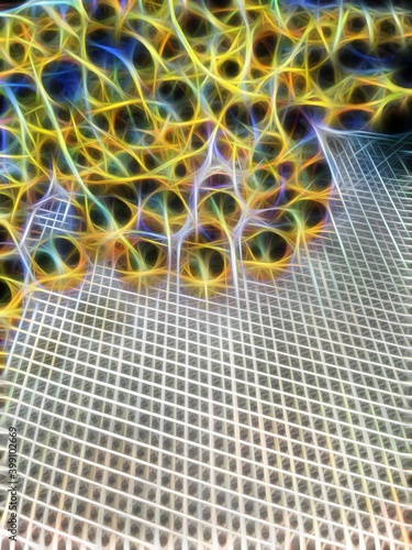 abstract festive background of bright yellow beads scattered on a light background