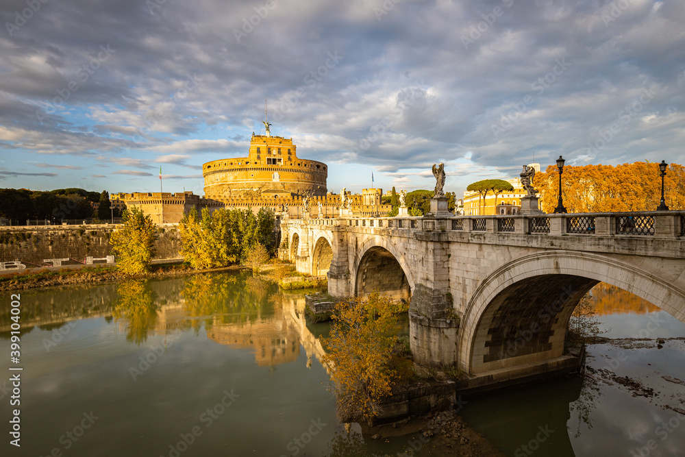 Sunset over Tiber river in Rome