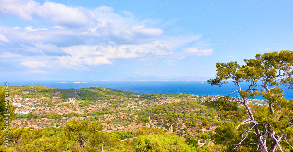 Panoramic view of the coast of Aegina Island