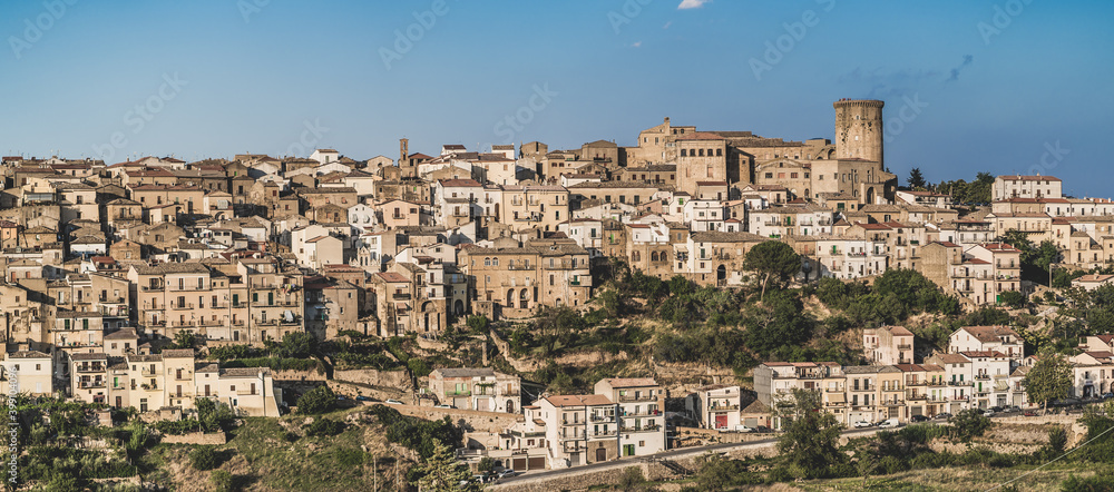 Naklejka premium Tricarico town, Matera. Italy. Panorama wide view of Tricarico town on a hill. Basilicata apulia region