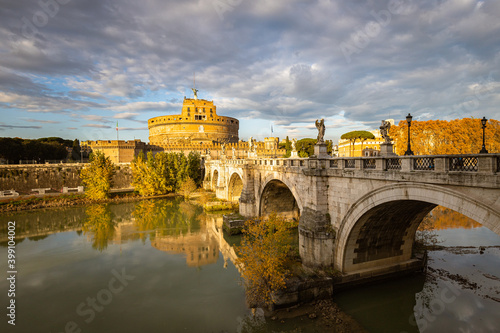Canvas Print Sunset over Tiber river in Rome