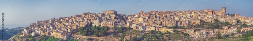 Tricarico town, Matera. Italy. Panorama wide view of Tricarico town on a hill. Basilicata apulia region