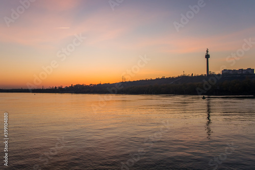 Galati Town and Danube River in sunset, Romania photo