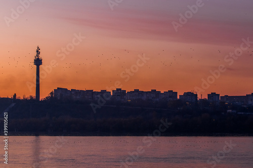 Galati Town and Danube River in sunset, Romania © Munteanu