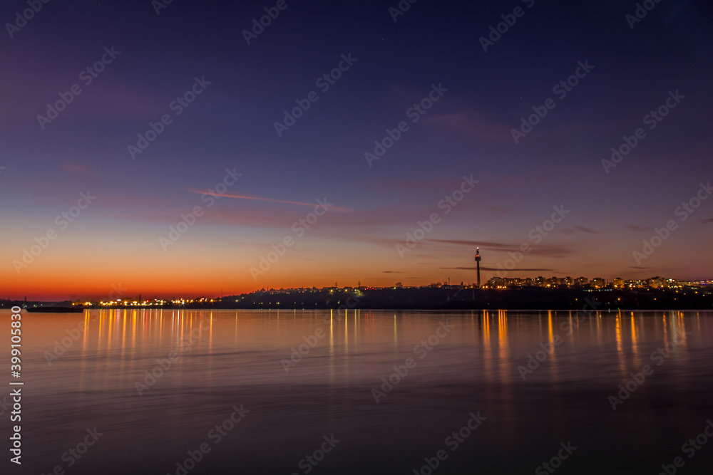 Galati Town and Danube River in sunset, Romania