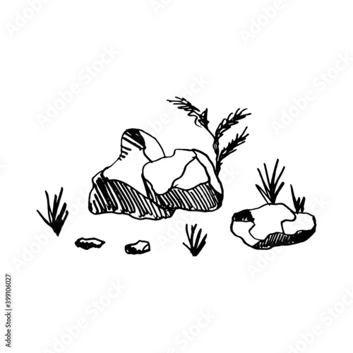 stones, cobblestones and grass vector sketch