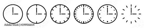 Set clock time icons, clock flat icon, time management. Clocks icon collection design in thin line circle style – stock vector