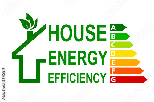 Energy efficient house concept with classification graph sign, home energy efficiency rating isolated, smart eco house certification system – stock vector