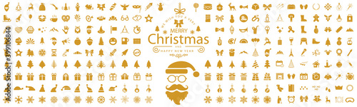 Set Christmas icons, New Year holidays icon big set in flat style collection – stock vector