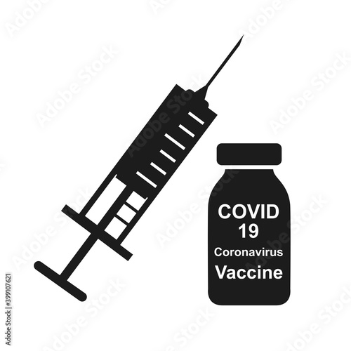 Vaccine icon. Plastic medical syringe and vial icon. Healthcare cure concept Coronavirus, Covid 19 virus, vaccine vial - stock vector