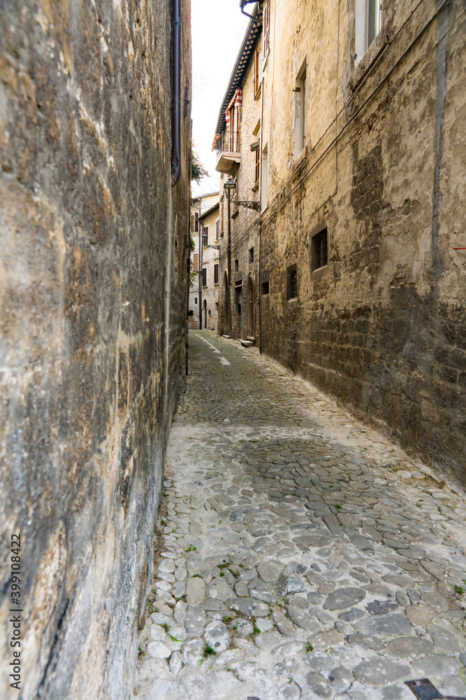 small street  in  historical town Ascoli Piceno, Italy