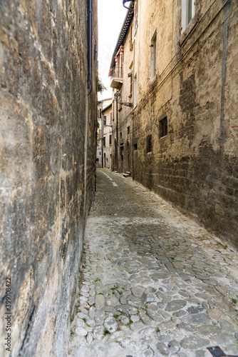 small street in historical town Ascoli Piceno, Italy