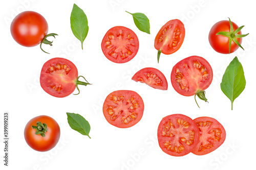 Tomato sliced isolated on white, top view