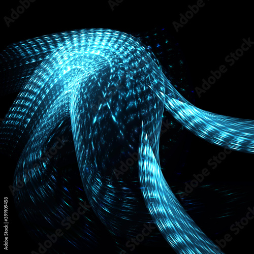 Futuristic technology concept 3d illustration of moving wavy lines. Abstract background blue and black color moving lines background.